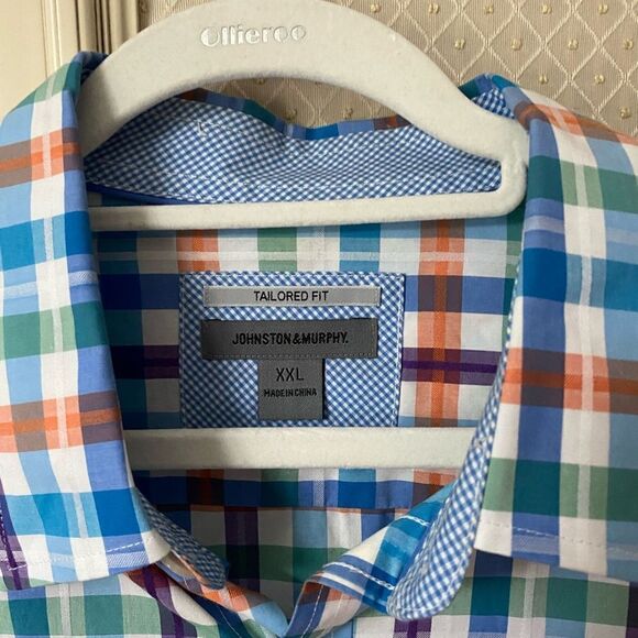 Johnston & Murphy blue orange tailored fit long sleeve button down dress shirt - Picture 4 of 5